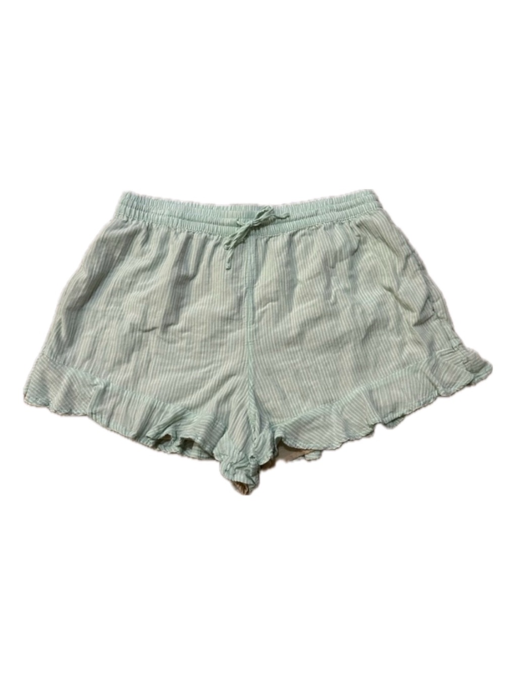 American Eagle Light Mint Striped Ruffle Hem Pull-On Lounge Shorts
